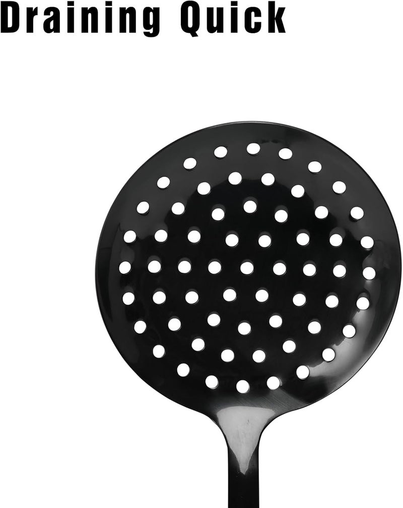 JXWING Skimmer Spoon, Slotted Spoons for Cooking, Slotted Spoon, Kitchen Stainless Steel Serving Spoons, Stainless Steel Strainer, Black - Image 3